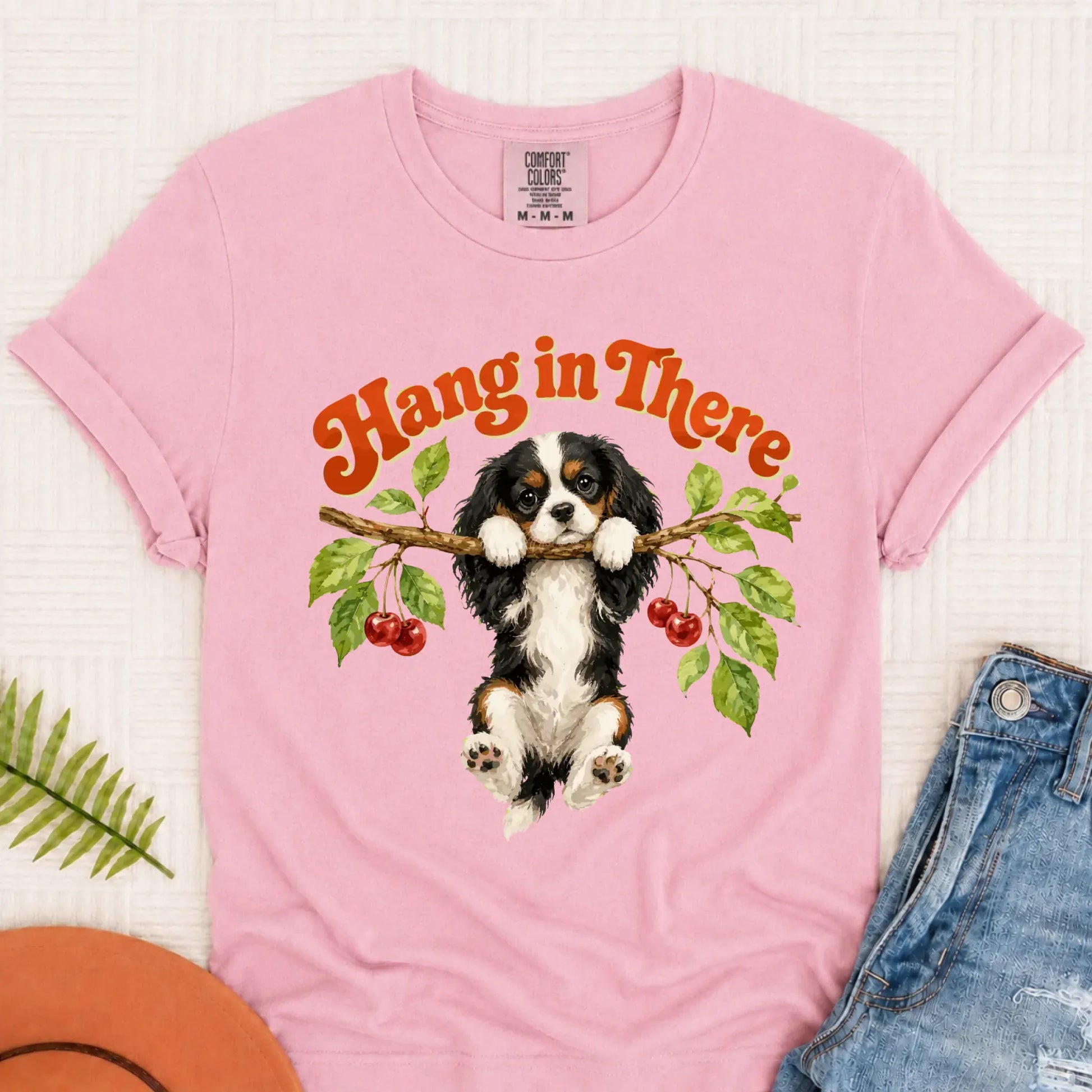 Custom Cavalier Hang In There Unisex Tshirt Blossom