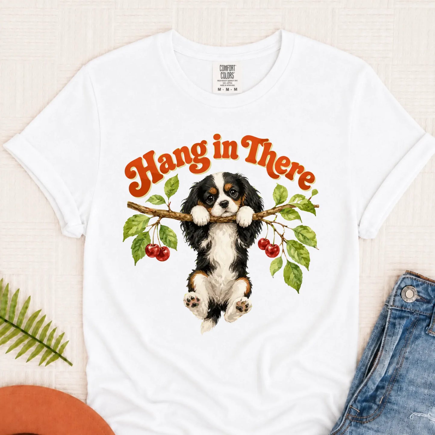 Custom Cavalier Hang In There Unisex Tshirt White