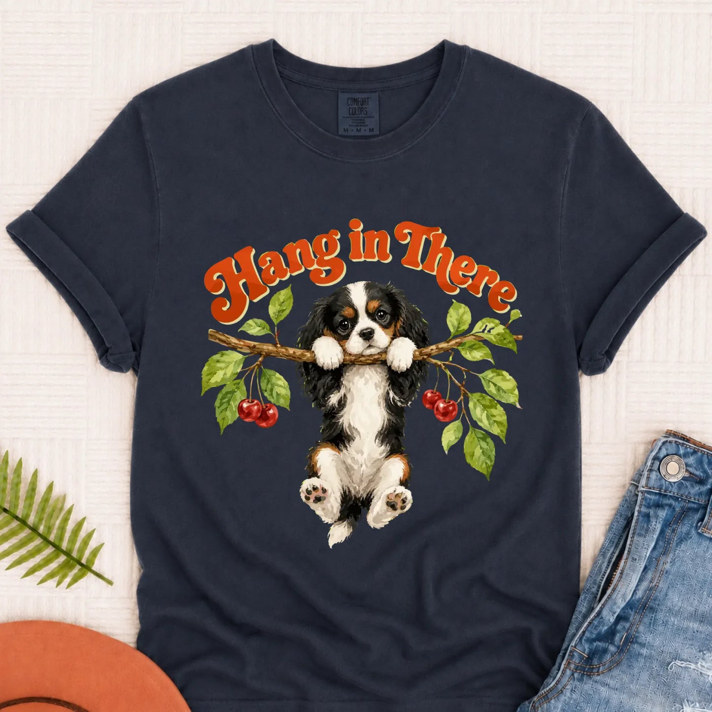 Custom Cavalier Hang In There Unisex Tshirt Navy