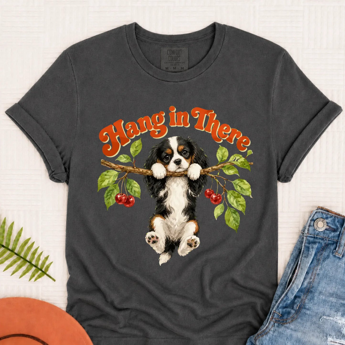 Custom Cavalier Hang In There Unisex Tshirt Pepper