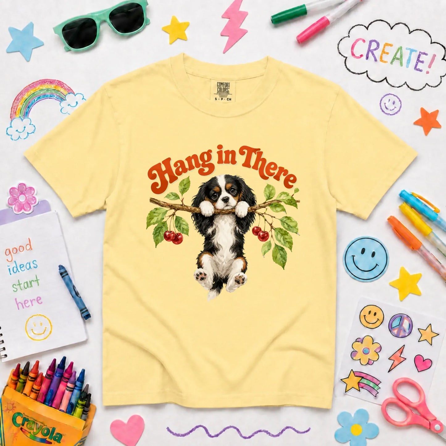 Custom Cavalier Hang In There Unisex YOUTH Tshirt Butter