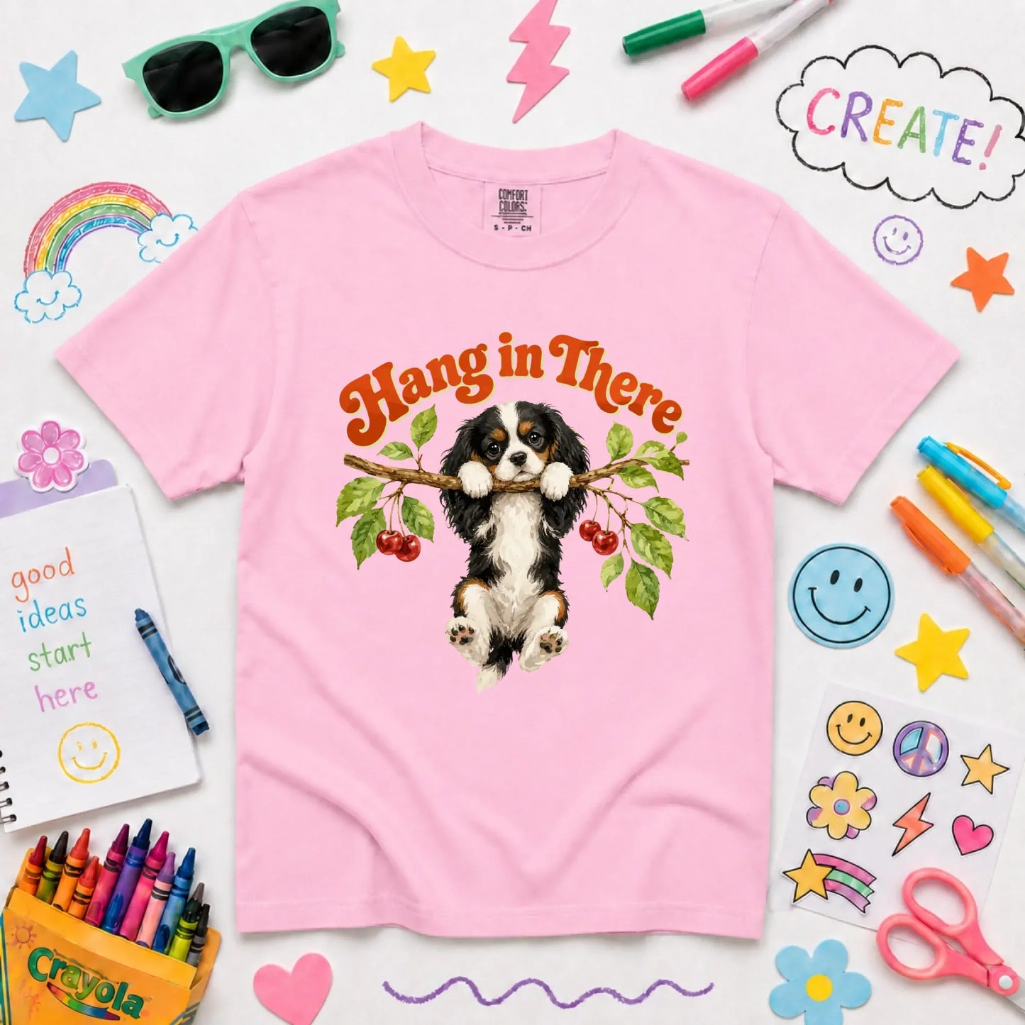 Custom Cavalier Hang In There Unisex YOUTH Tshirt Blossom
