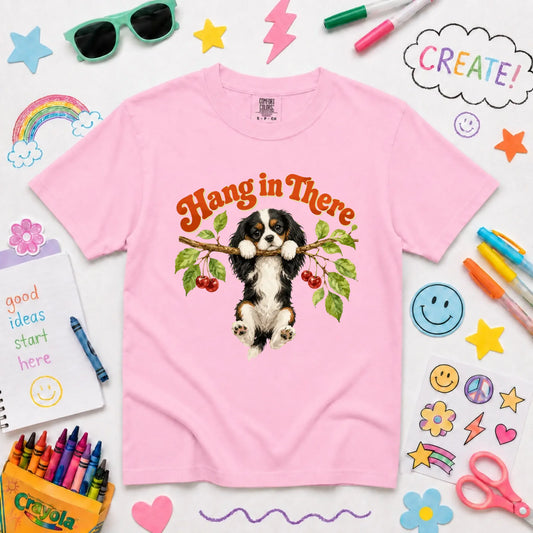 Custom Cavalier Hang In There Unisex YOUTH Tshirt Blossom