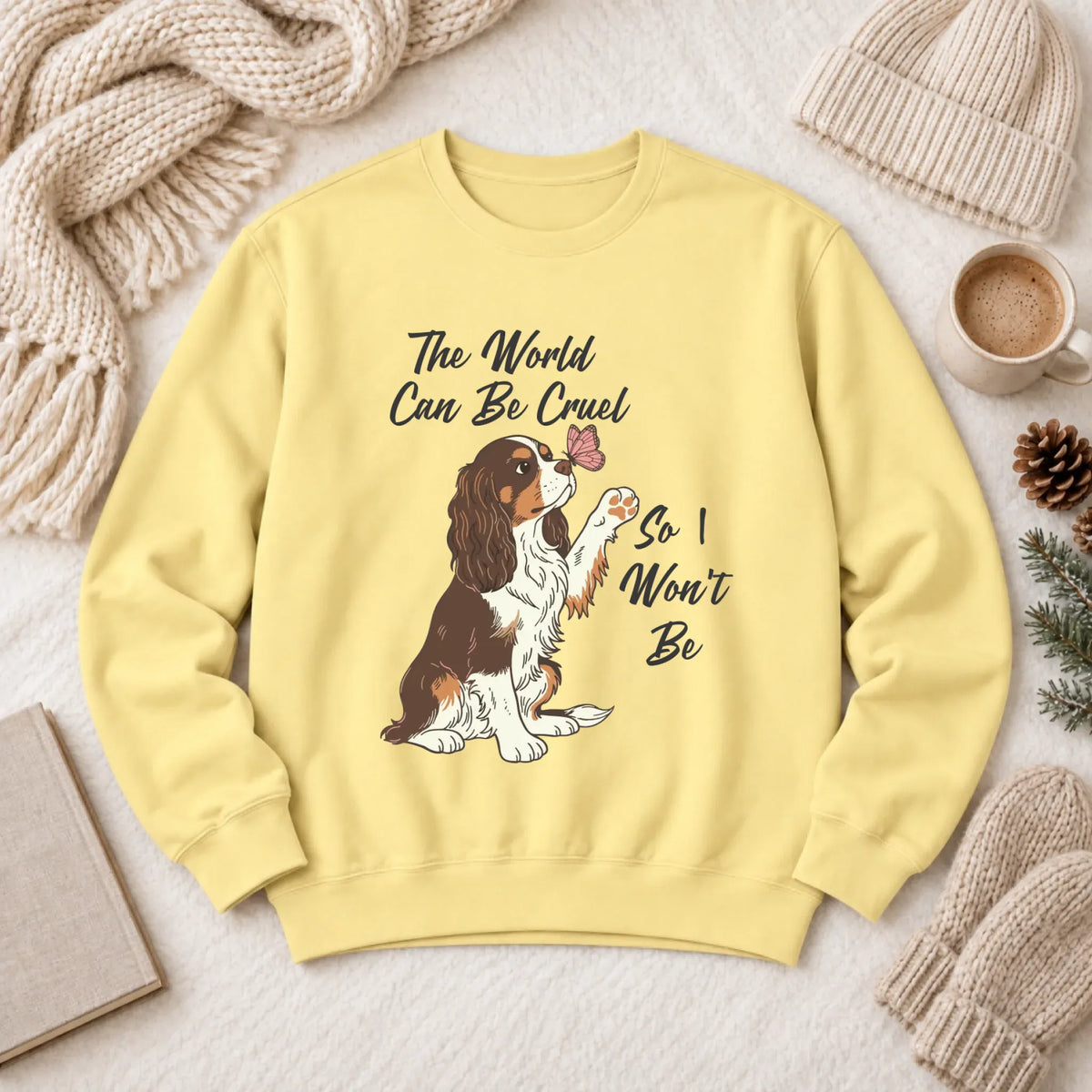 Custom Cavalier Happy Mental Health Unisex Sweatshirt Butter