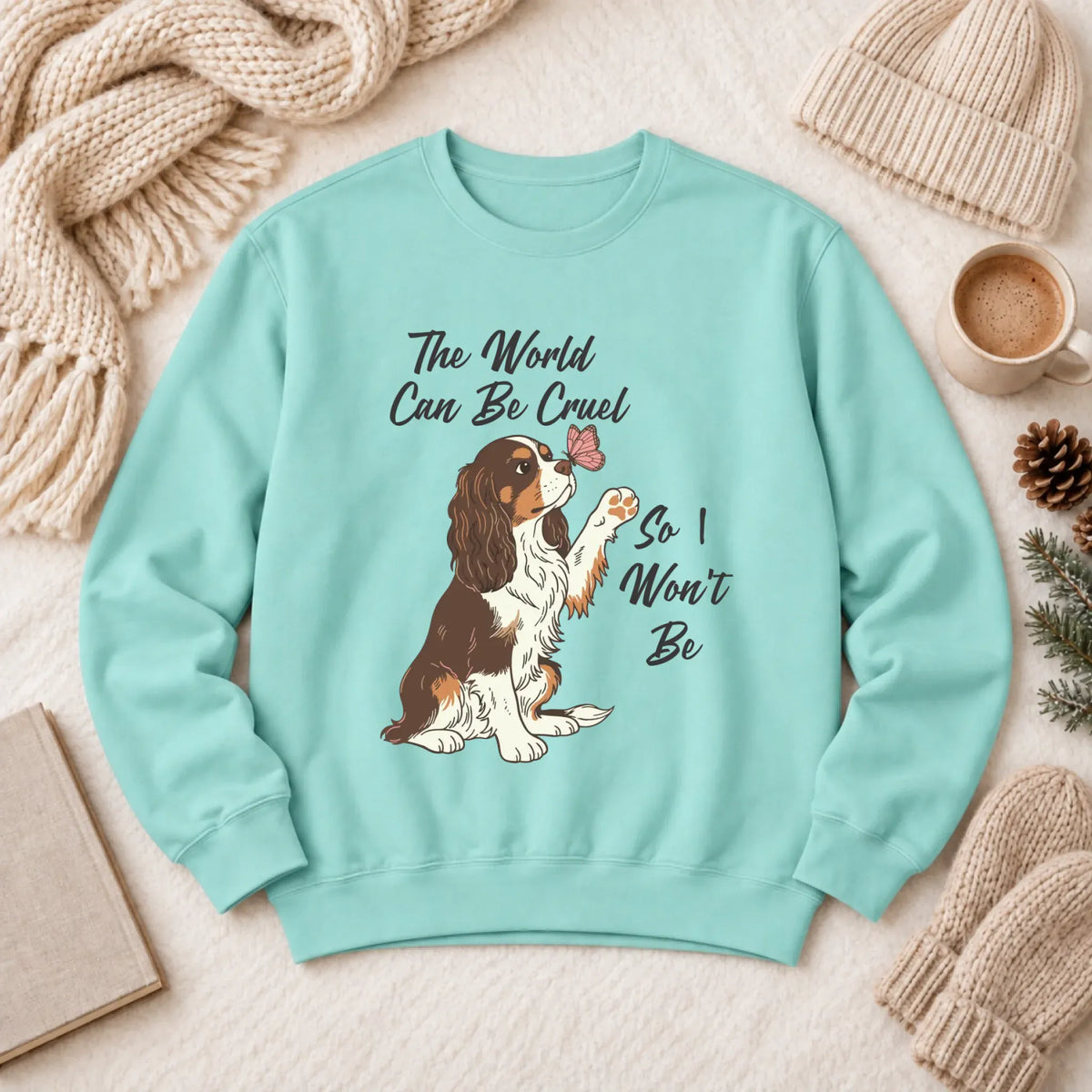 Custom Cavalier Happy Mental Health Unisex Sweatshirt Chalky Mint