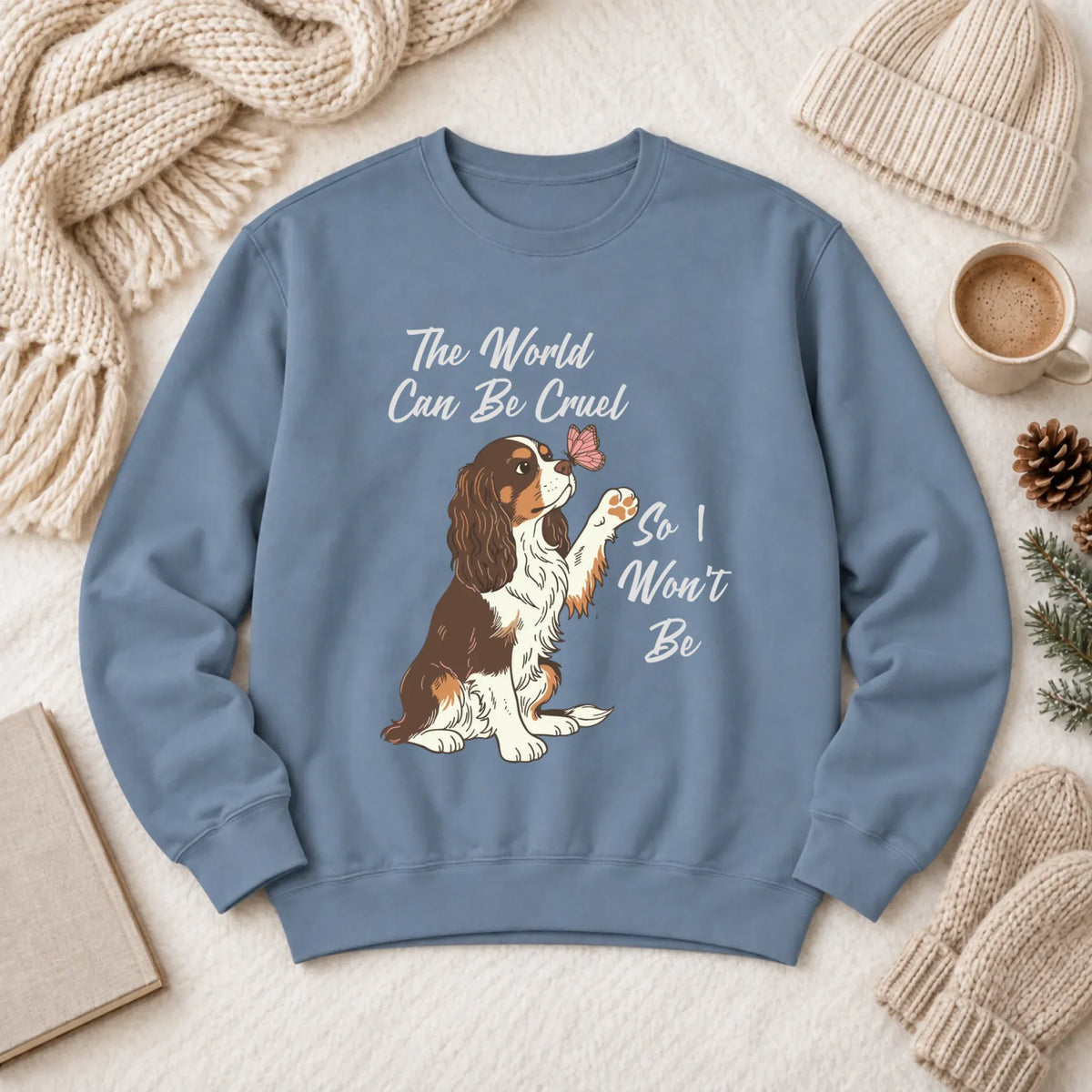 Custom Cavalier Happy Mental Health Unisex Sweatshirt Blue Jean