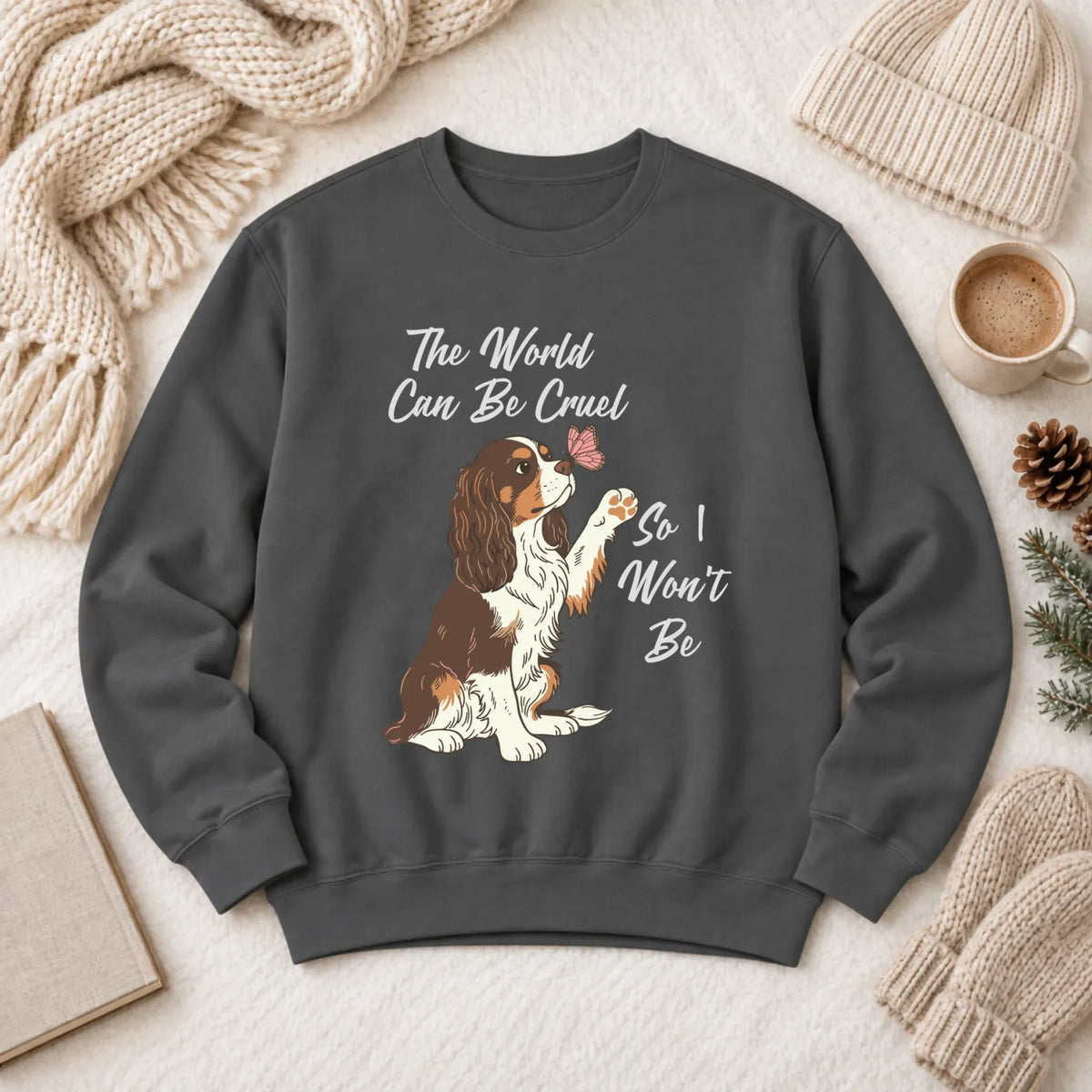 Custom Cavalier Happy Mental Health Unisex Sweatshirt Pepper