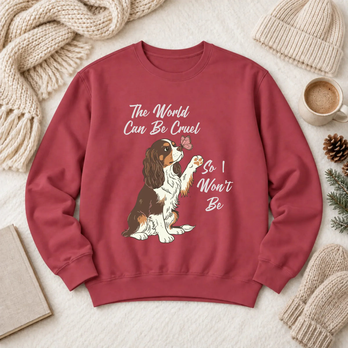 Custom Cavalier Happy Mental Health Unisex Sweatshirt Crimson