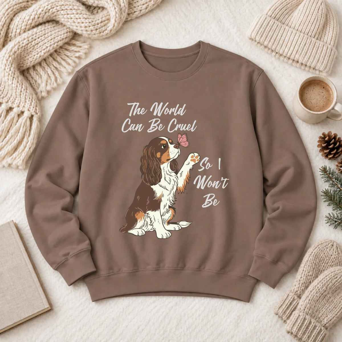 Custom Cavalier Happy Mental Health Unisex Sweatshirt Espresso