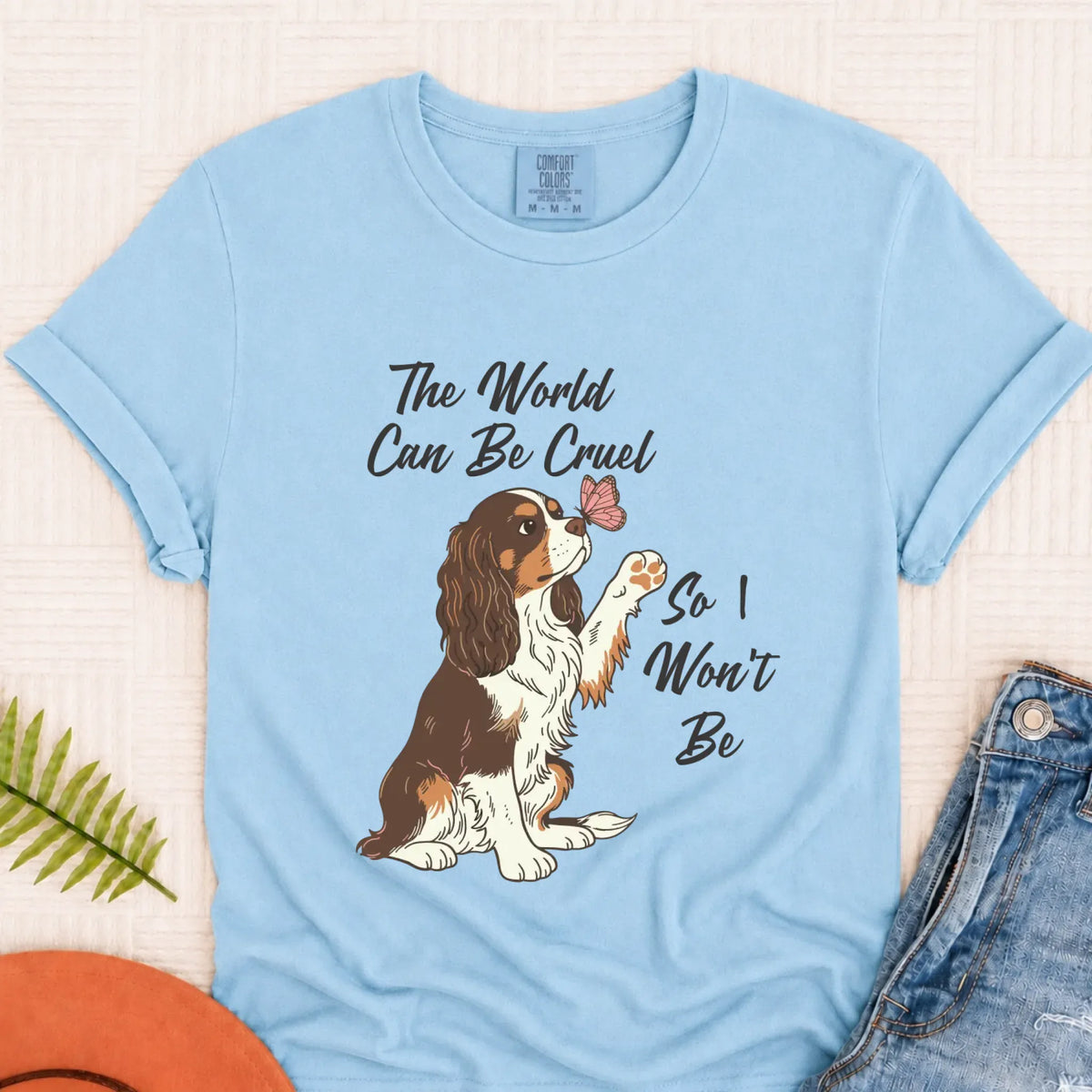Custom Cavalier Happy Mental Health Unisex Tshirt Chambray