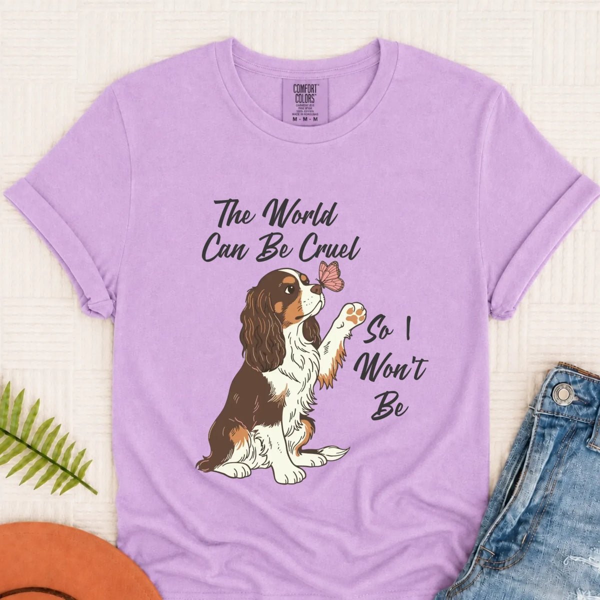 Custom Cavalier Happy Mental Health Unisex Tshirt Orchid