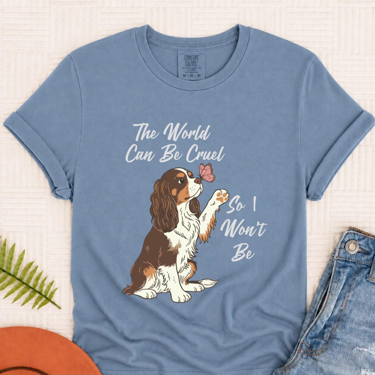 Custom Cavalier Happy Mental Health Unisex Tshirt Blue Jean