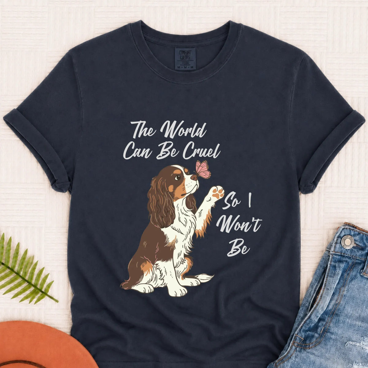 Custom Cavalier Happy Mental Health Unisex Tshirt Navy