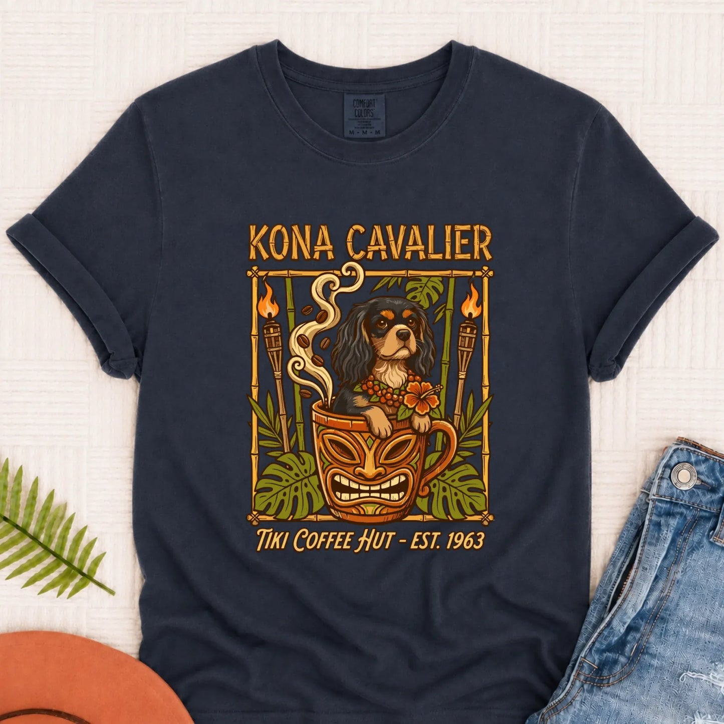 Custom Cavalier Hawaiian Coffee Unisex TShirt Navy