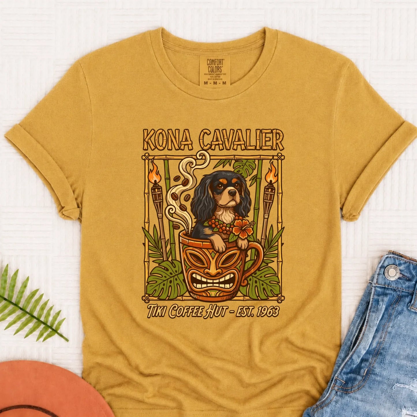 Custom Cavalier Hawaiian Coffee Unisex TShirt Mustard