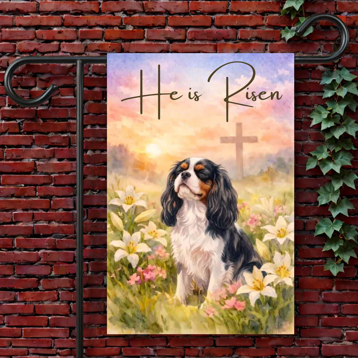 Custom Cavalier He is Risen Christian Yard Flag 12'' × 18''