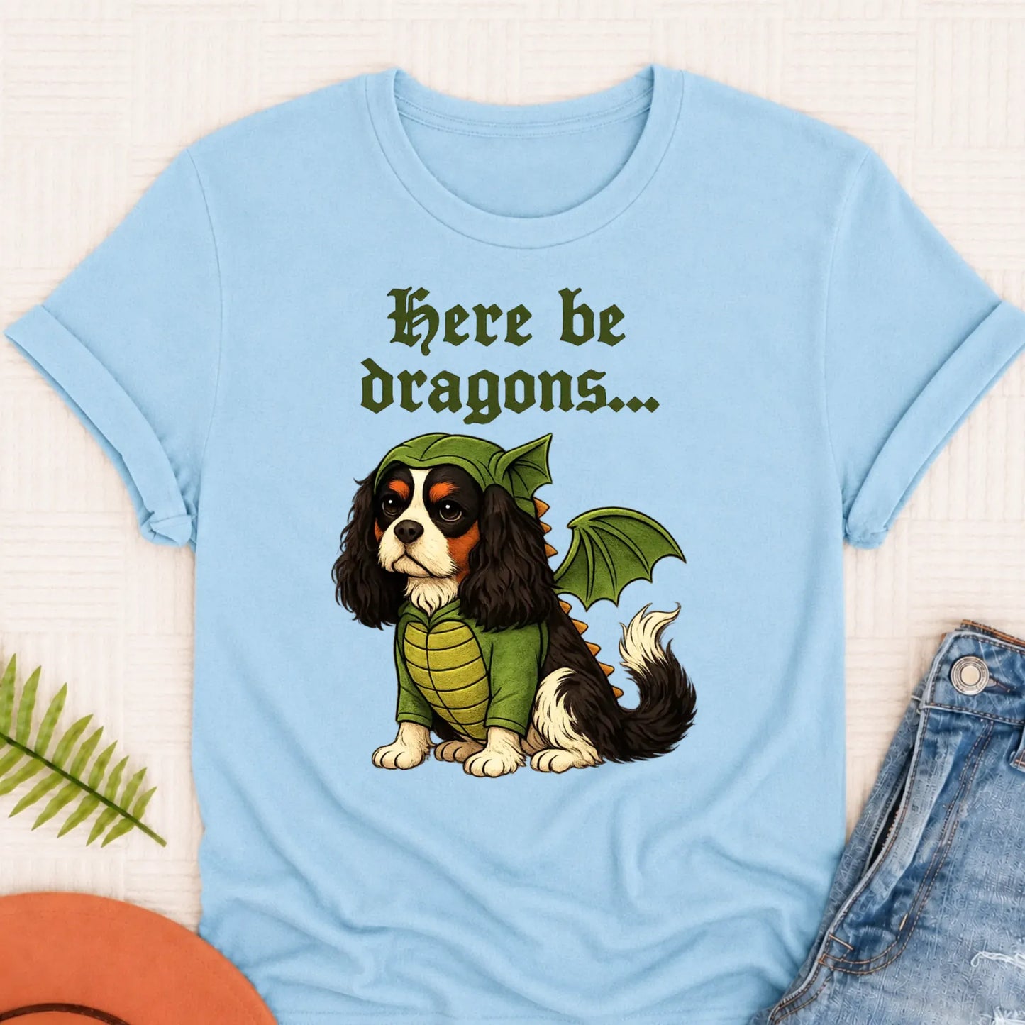 Custom Cavalier Here Be Dragons Unisex TShirt Chambray