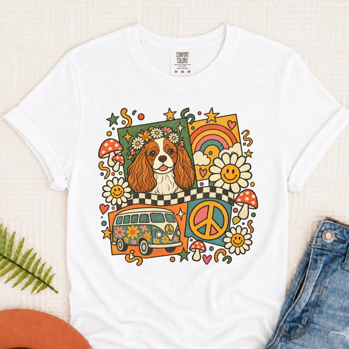 T-Shirt White / S Custom Cavalier Hippie Mushrooms Unisex Tshirt