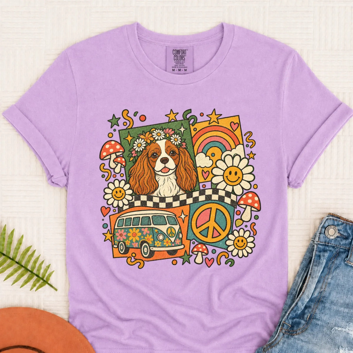 T-Shirt Orchid / S Custom Cavalier Hippie Mushrooms Unisex Tshirt