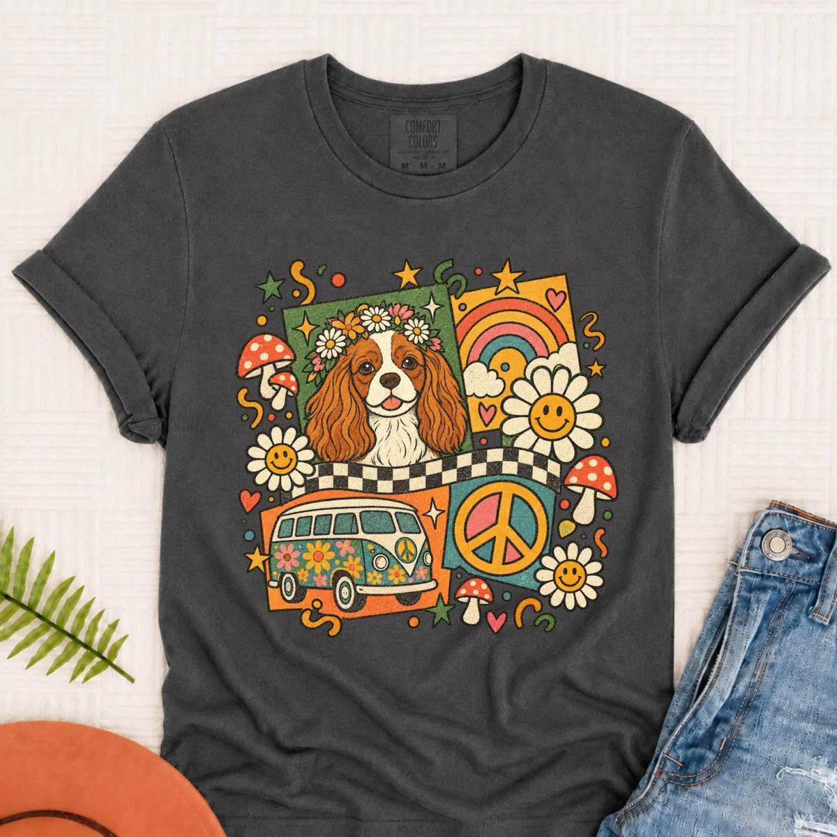 T-Shirt Pepper / S Custom Cavalier Hippie Mushrooms Unisex Tshirt