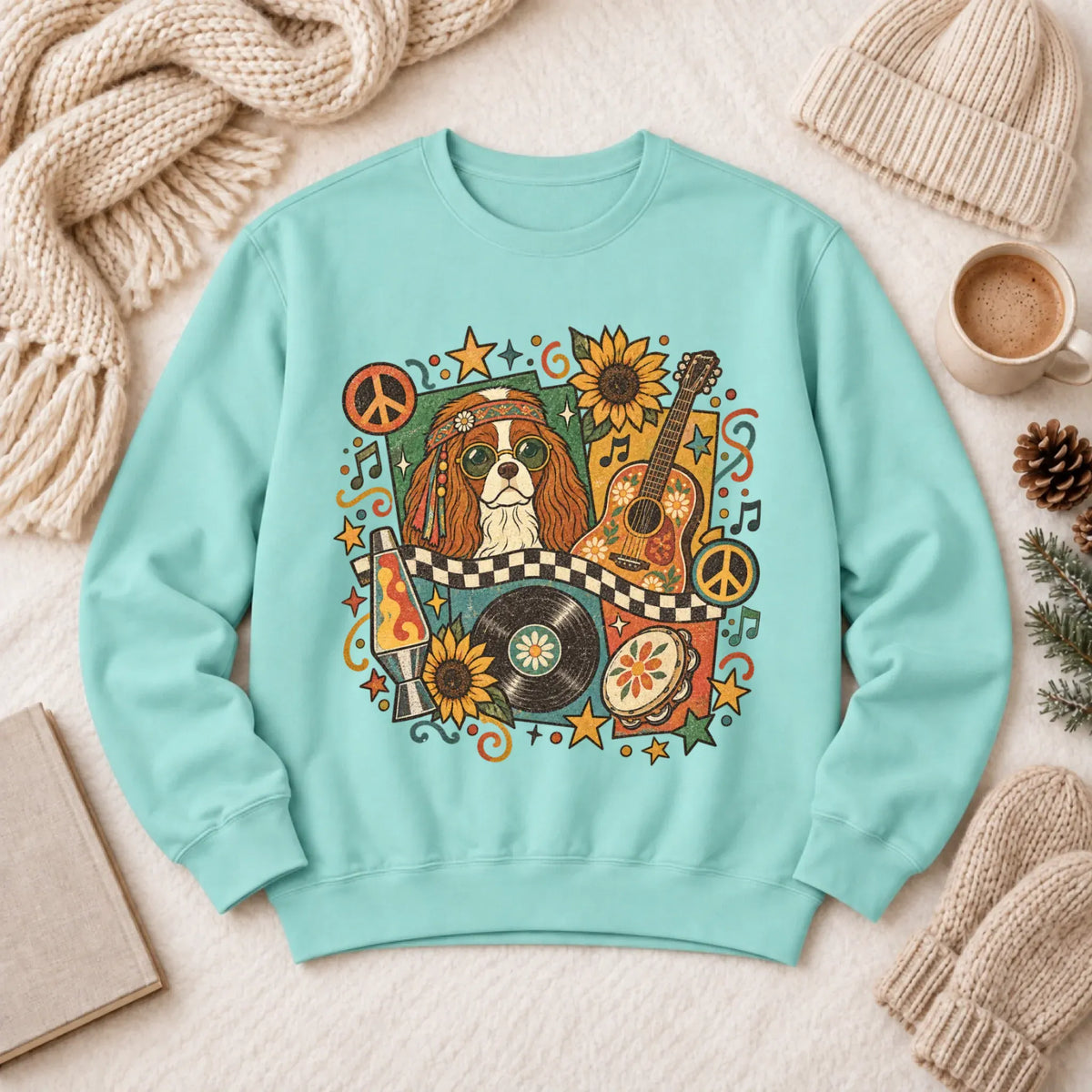 Customizer 1466 LW Sweatshirt Light / Chalky Mint / S Custom Cavalier Hippie Music Unisex Sweatshirt