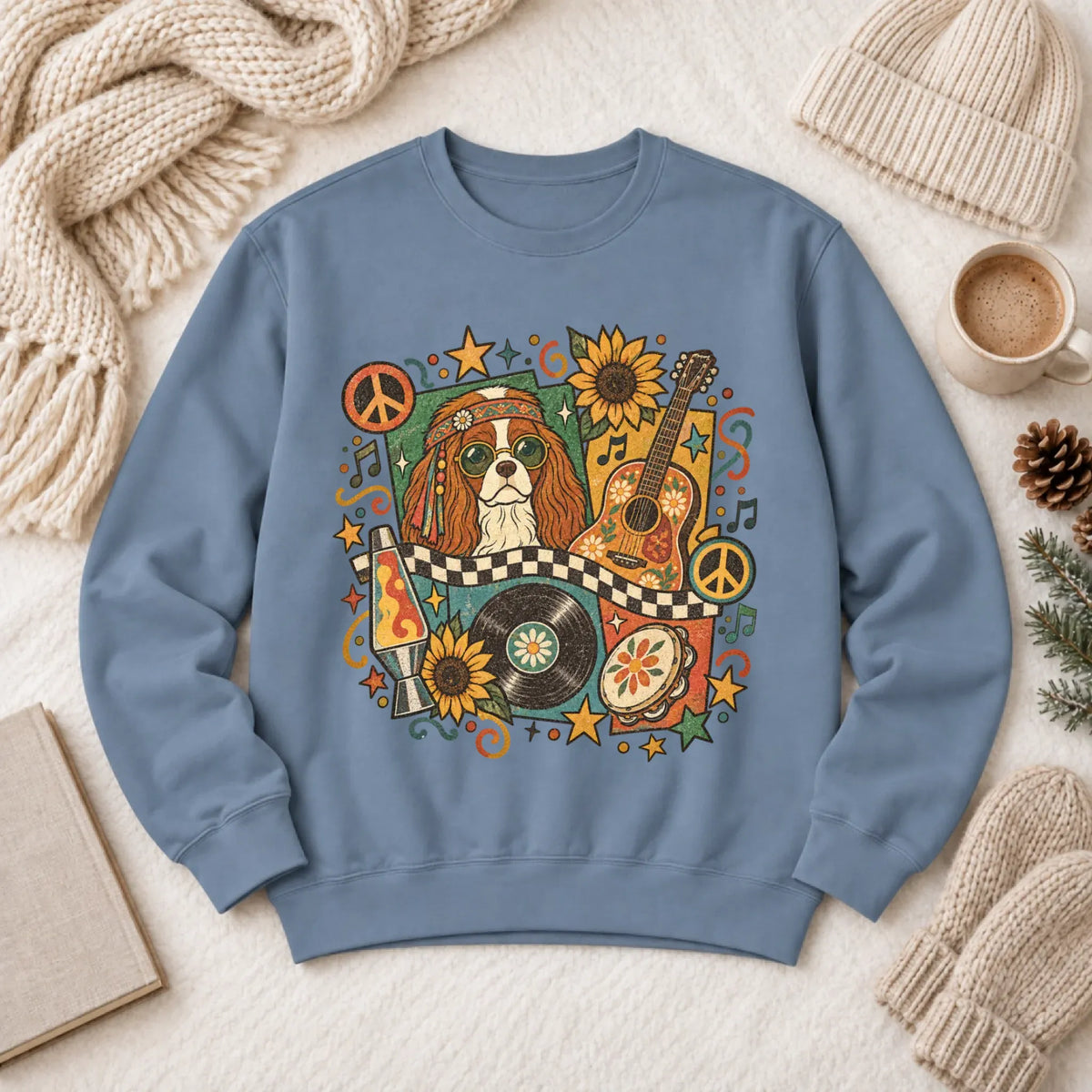 Customizer 1466 LW Sweatshirt Dark / Blue Jean / M Custom Cavalier Hippie Music Unisex Sweatshirt
