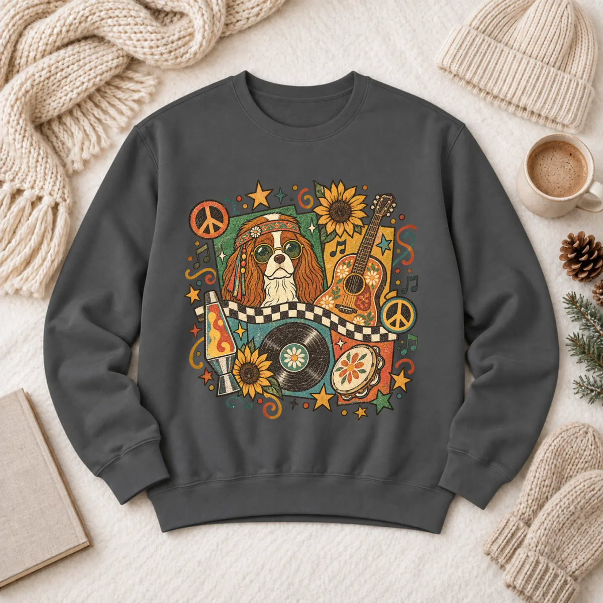 Customizer 1466 LW Sweatshirt Dark / Pepper / S Custom Cavalier Hippie Music Unisex Sweatshirt