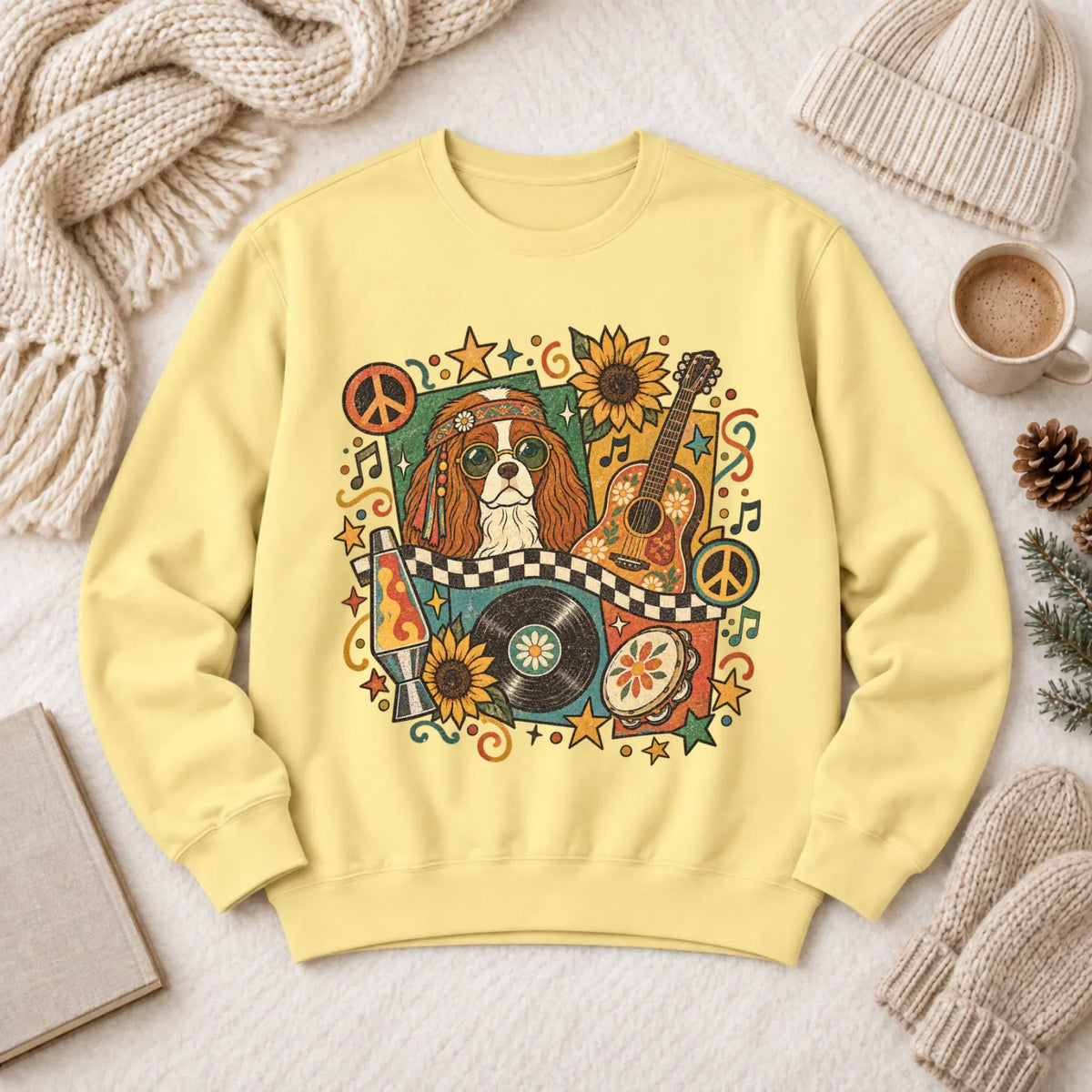 Customizer 1466 LW Sweatshirt Light / Butter / S Custom Cavalier Hippie Music Unisex Sweatshirt