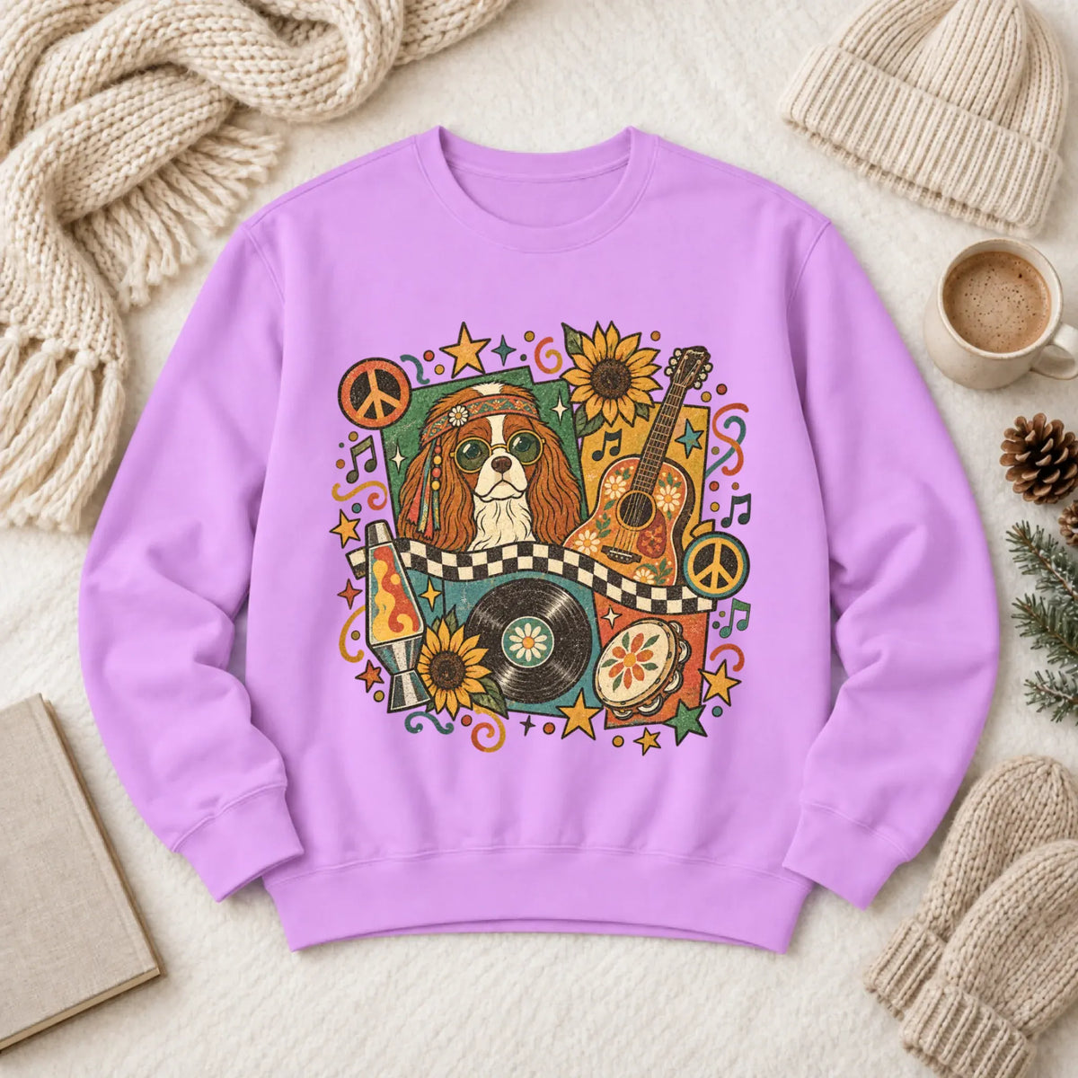 Customizer 1466 LW Sweatshirt Light / Neon Violet / S Custom Cavalier Hippie Music Unisex Sweatshirt