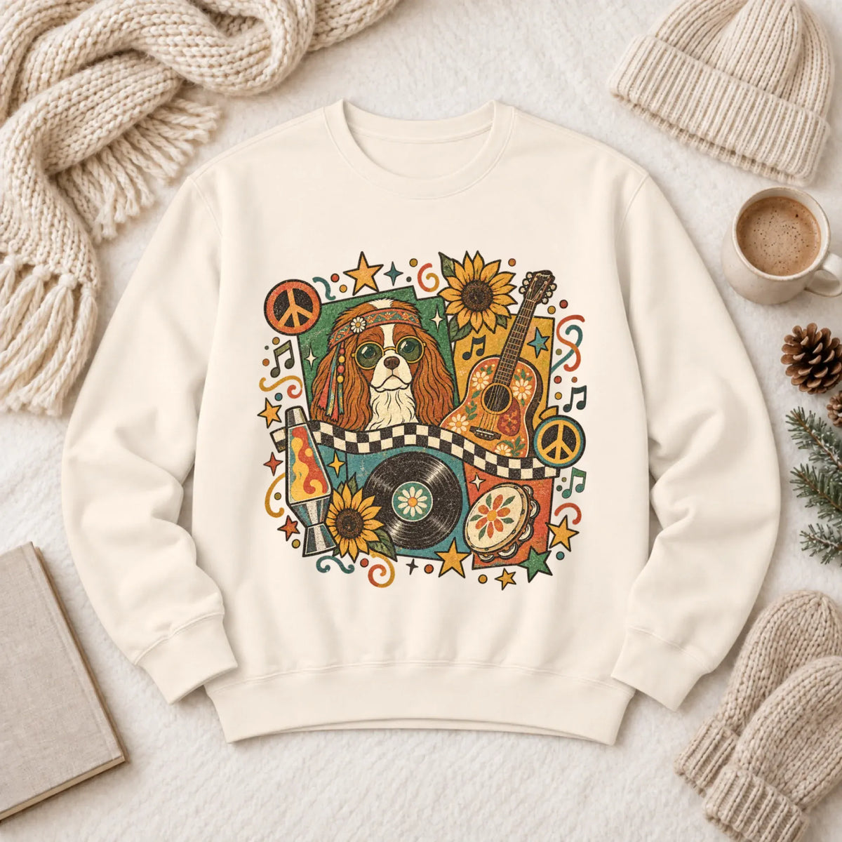 Customizer 1466 LW Sweatshirt Light / Ivory / S Custom Cavalier Hippie Music Unisex Sweatshirt