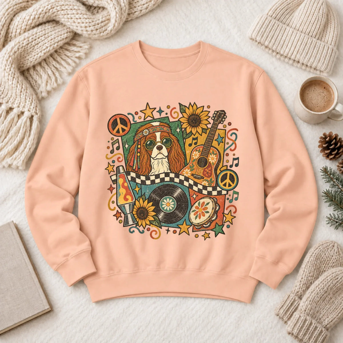 Customizer 1466 LW Sweatshirt Light / Peachy / S Custom Cavalier Hippie Music Unisex Sweatshirt