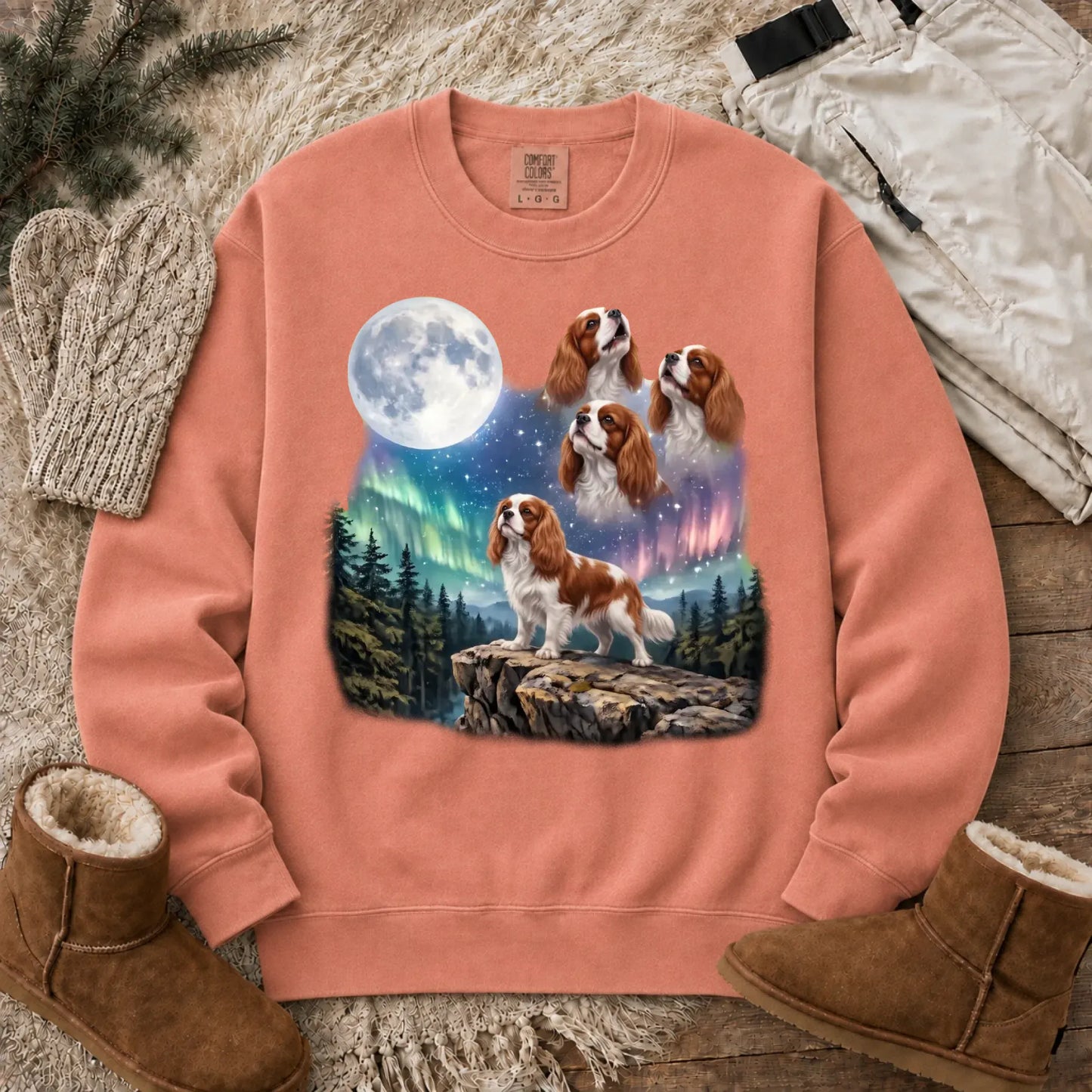 Custom Cavalier Howling Galaxy Unisex Sweatshirt Terracotta
