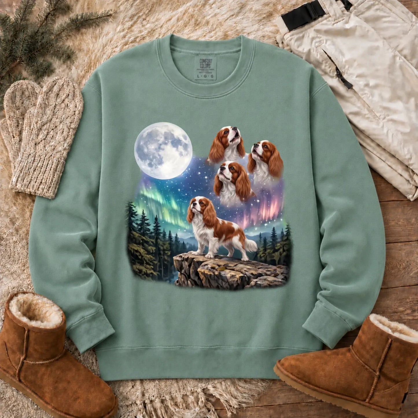 Custom Cavalier Howling Galaxy Unisex Sweatshirt Light Green