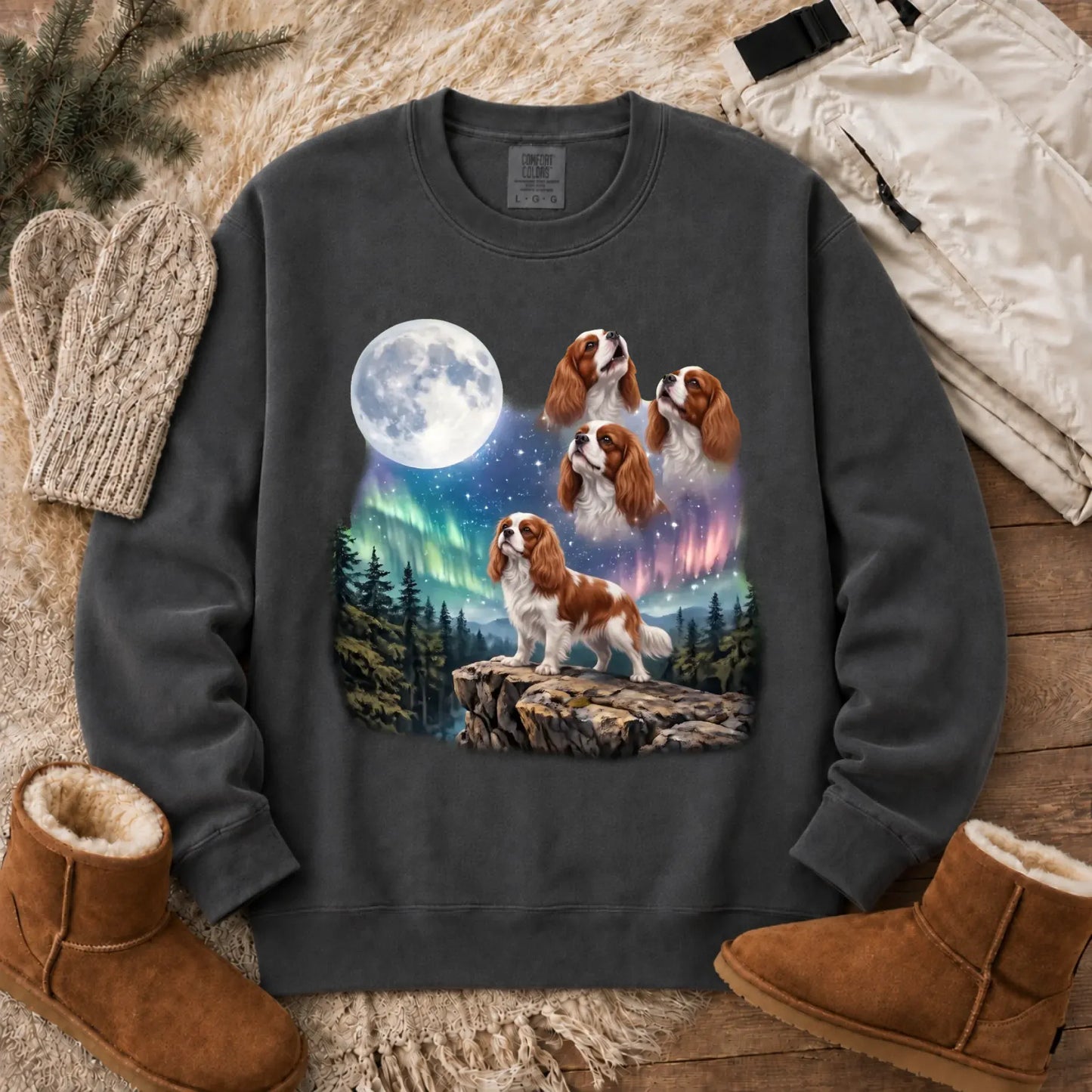 Custom Cavalier Howling Galaxy Unisex Sweatshirt Pepper