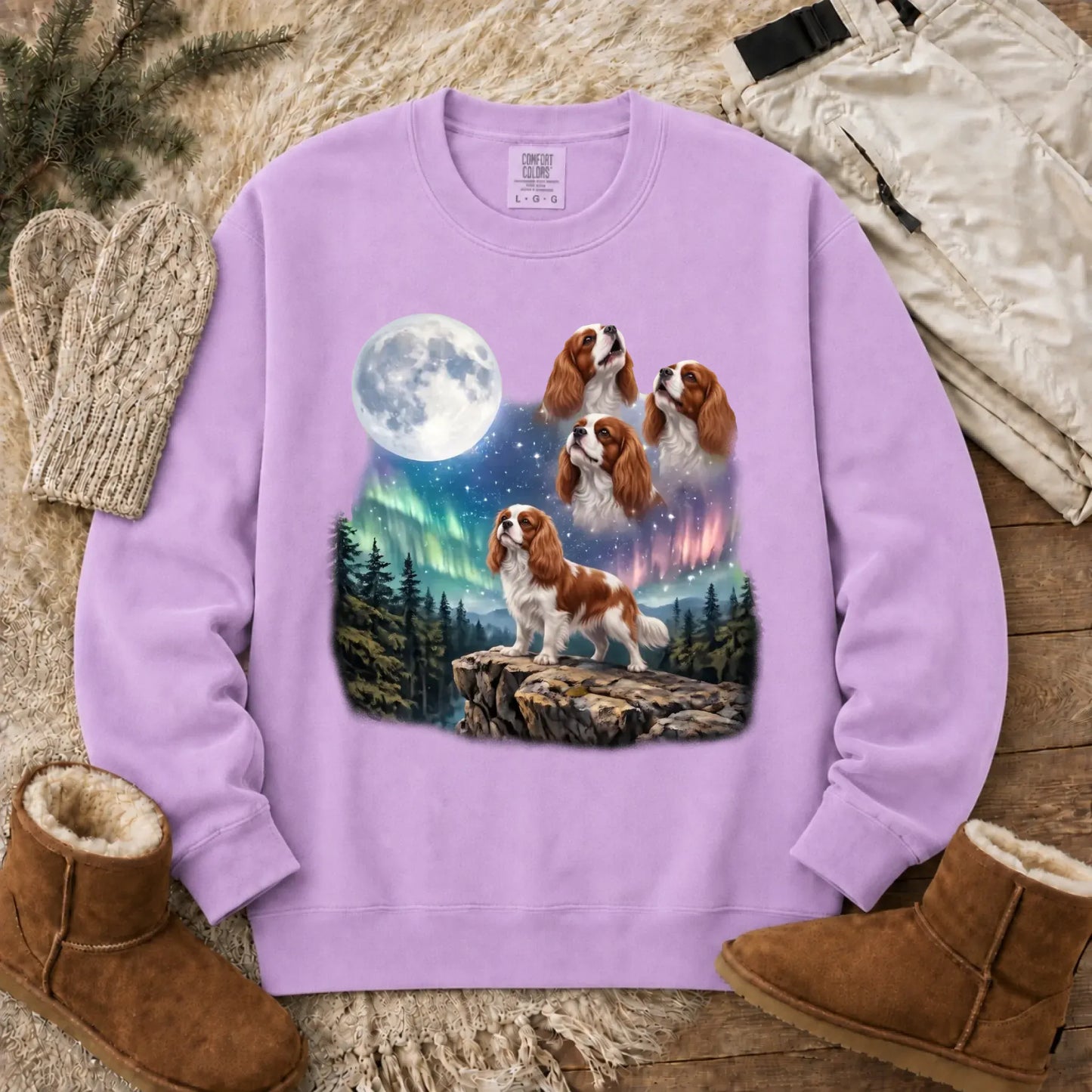 Custom Cavalier Howling Galaxy Unisex Sweatshirt Orchid
