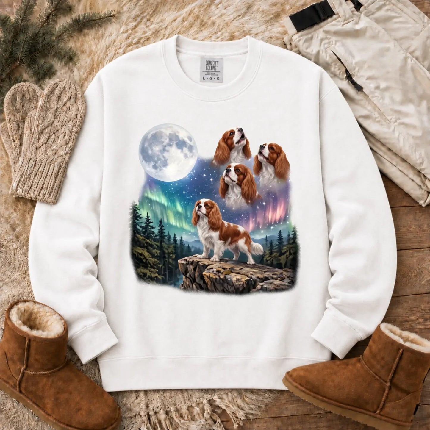 Custom Cavalier Howling Galaxy Unisex Sweatshirt White