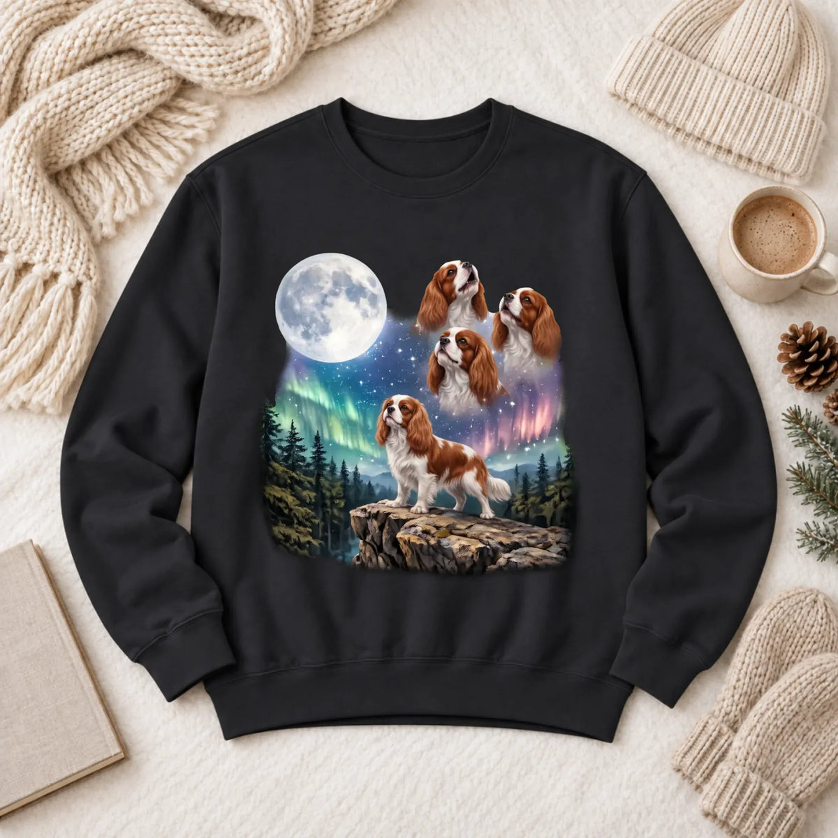 Custom Cavalier Howling Galaxy Unisex Sweatshirt Black