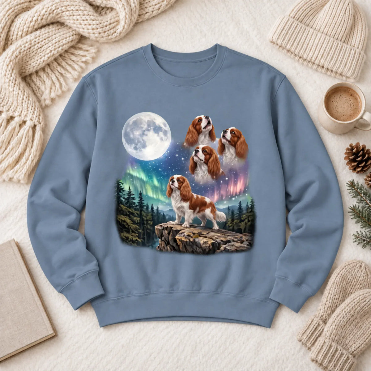 Custom Cavalier Howling Galaxy Unisex Sweatshirt Blue Jean