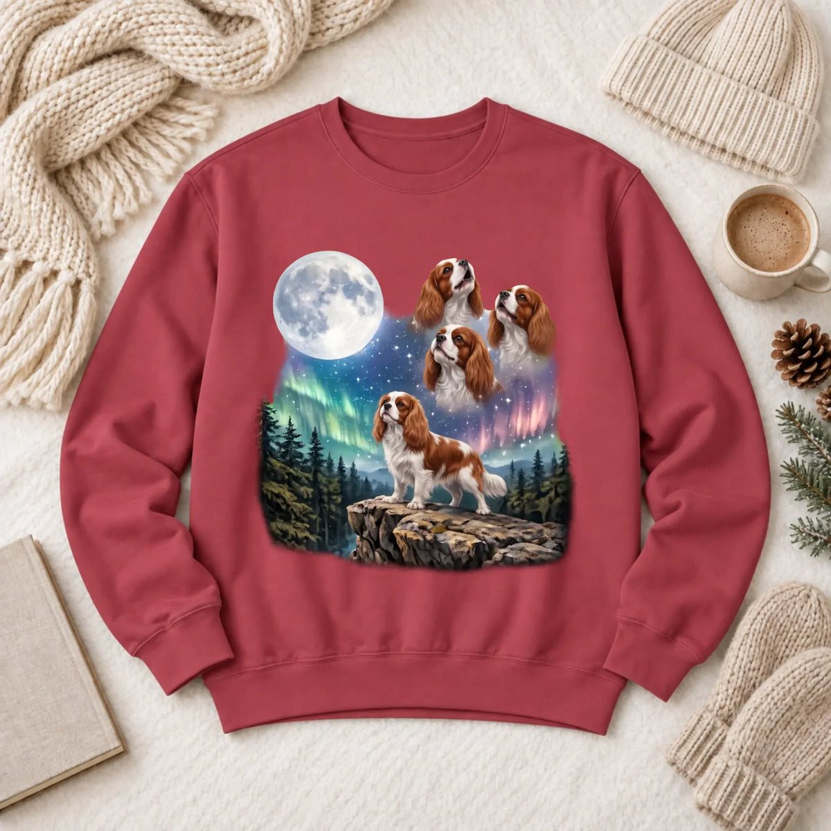 Custom Cavalier Howling Galaxy Unisex Sweatshirt Crimson