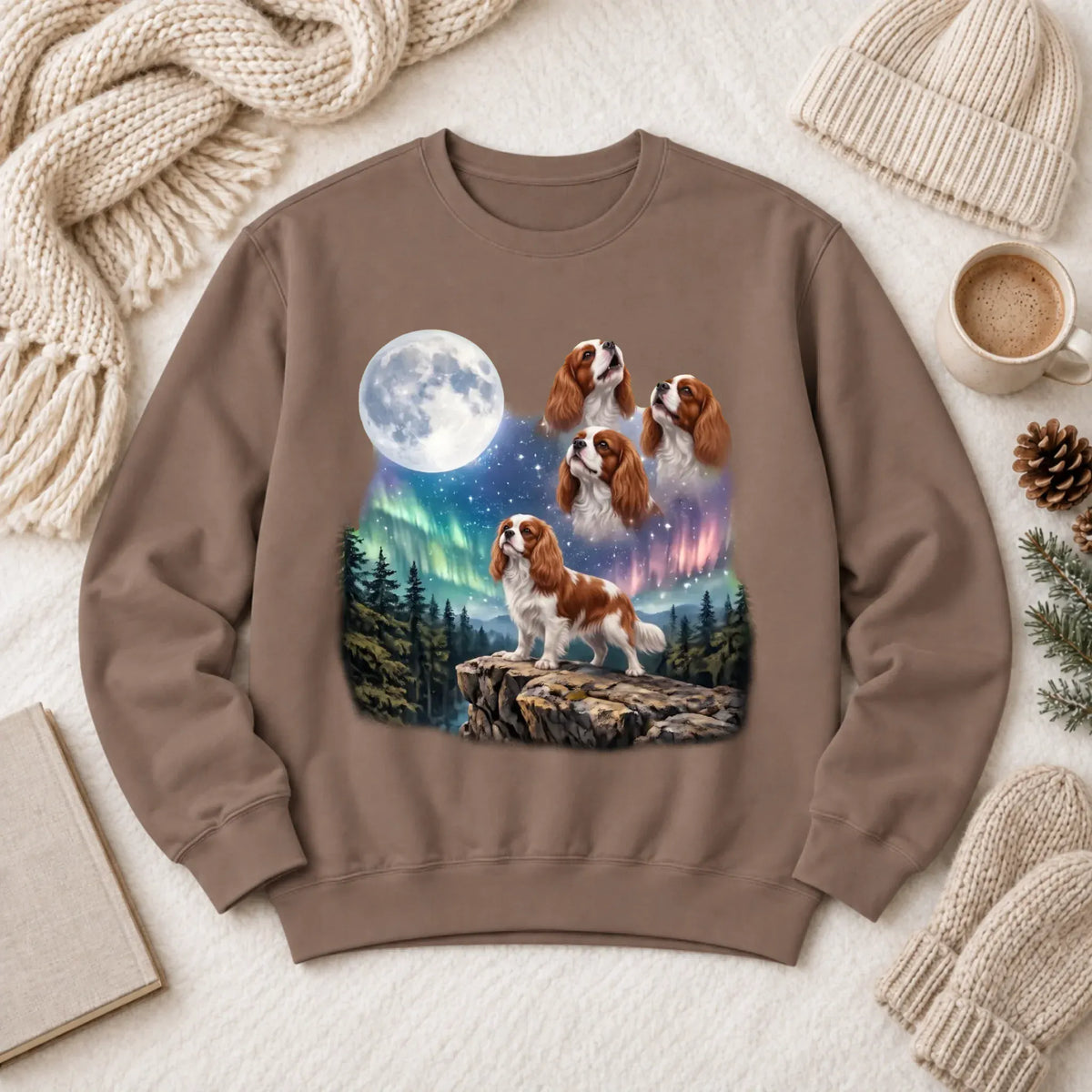 Custom Cavalier Howling Galaxy Unisex Sweatshirt Espresso