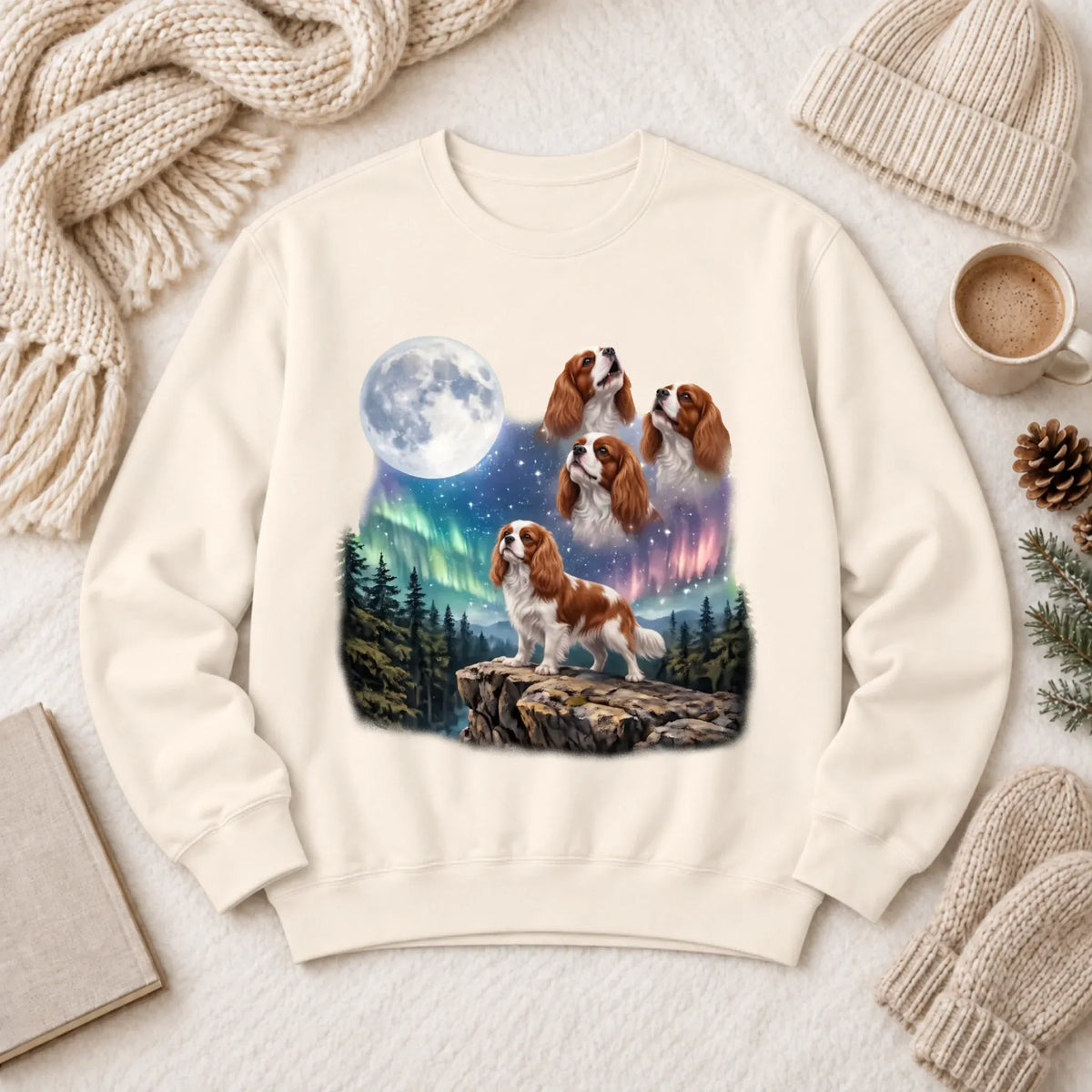 Custom Cavalier Howling Galaxy Unisex Sweatshirt Ivory