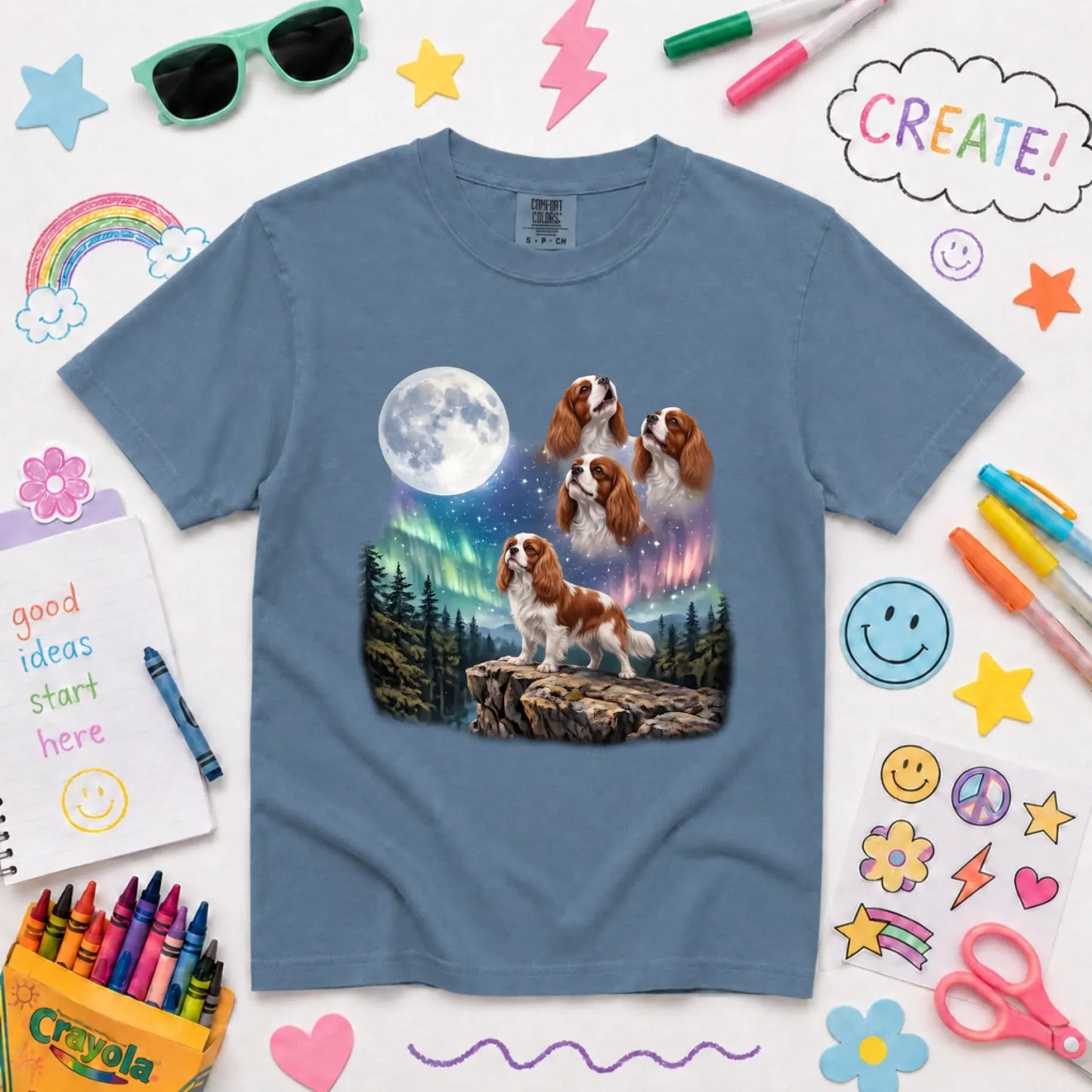 Custom Cavalier Howling Galaxy Unisex YOUTH TShirt Blue Jean