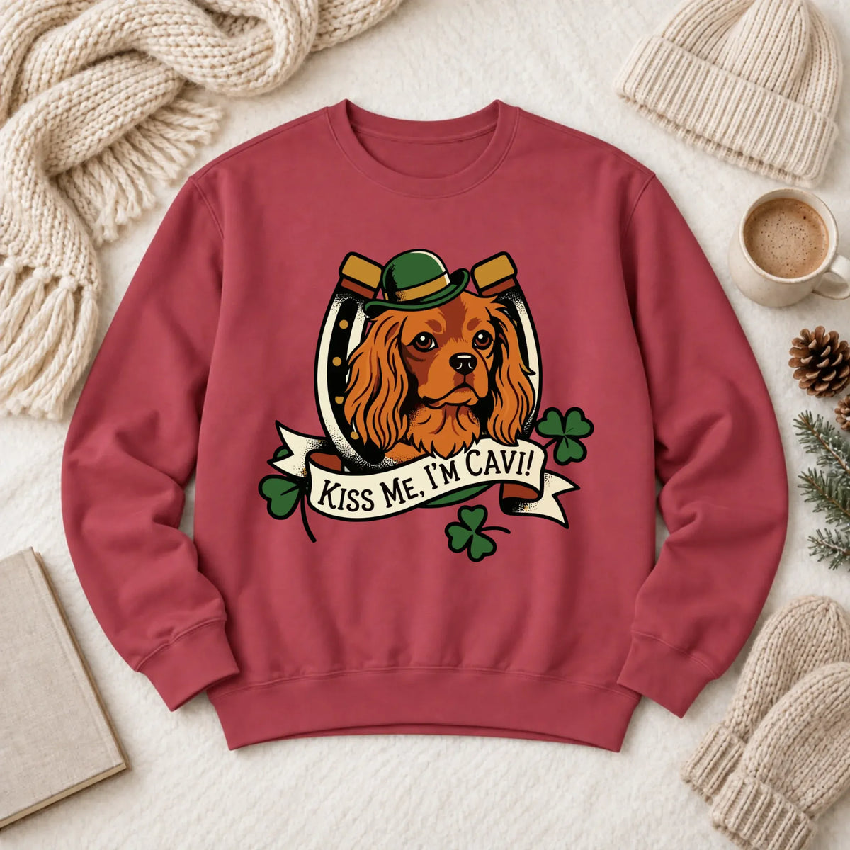 Custom Cavalier Irish Kiss Me Unisex Sweatshirt Crimson