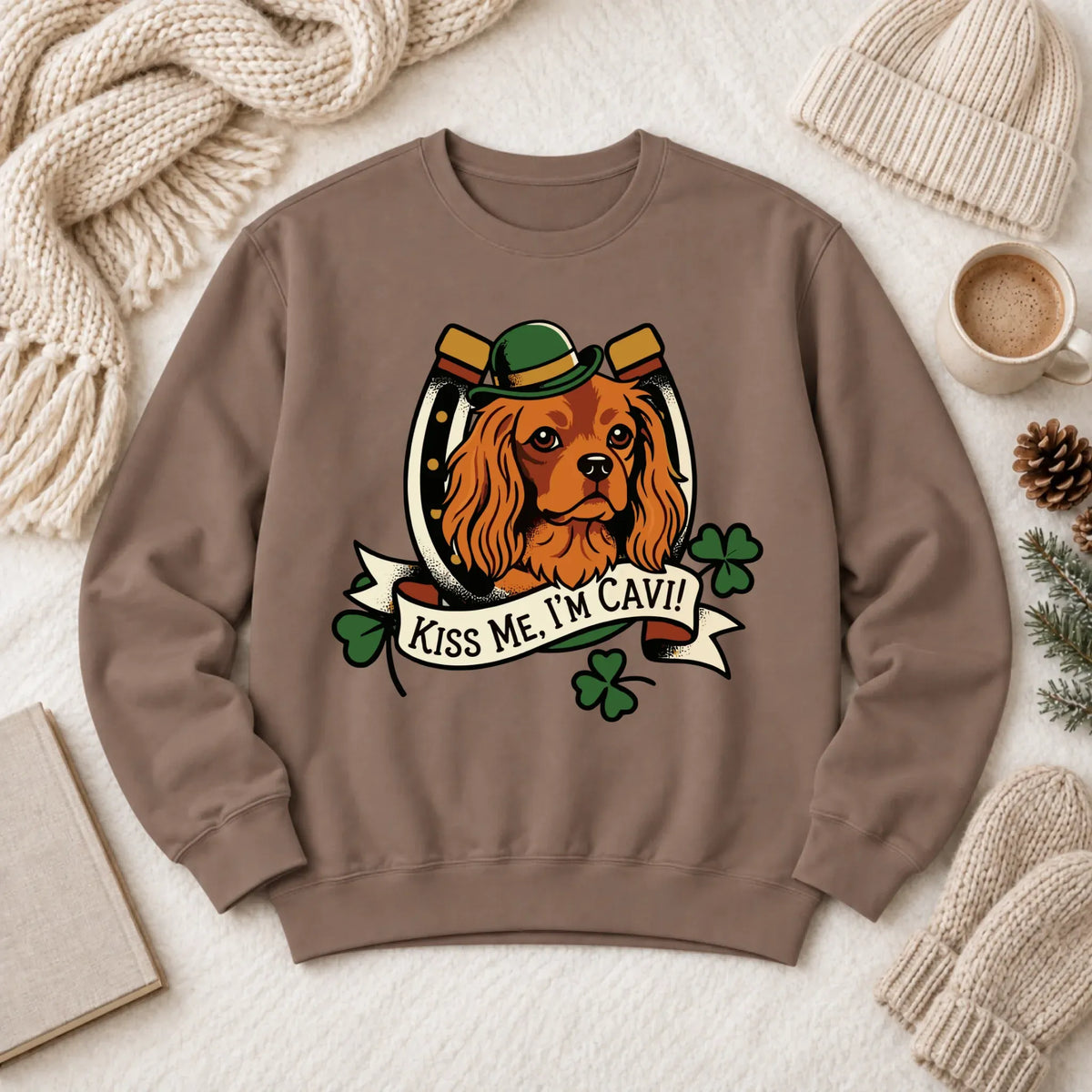 Custom Cavalier Irish Kiss Me Unisex Sweatshirt Espresso