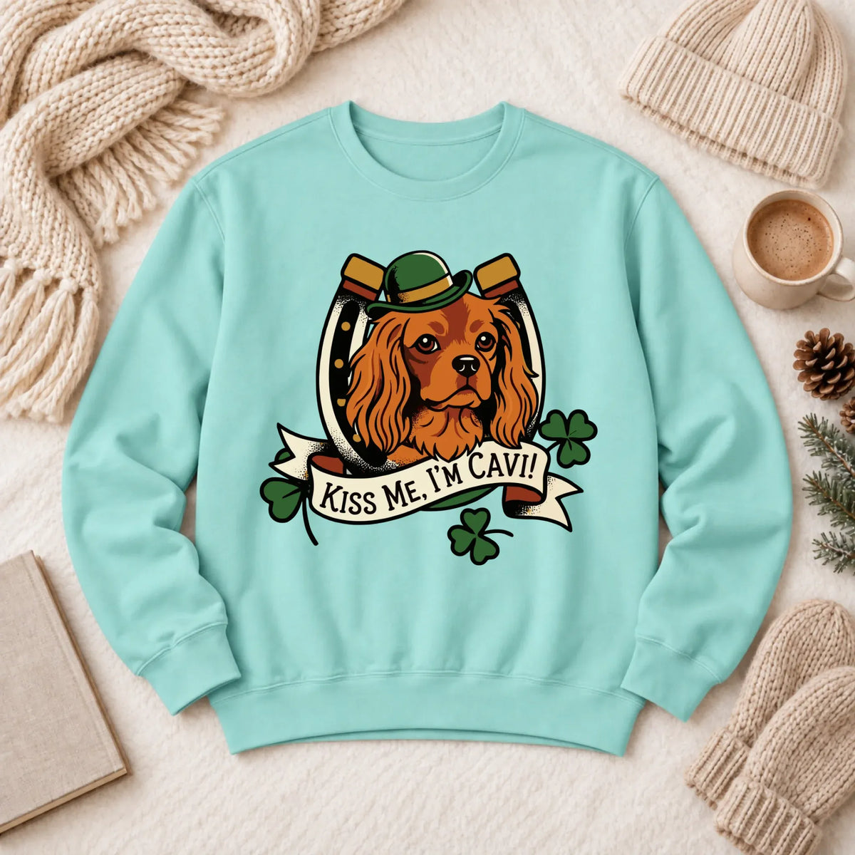 Custom Cavalier Irish Kiss Me Unisex Sweatshirt Chalky Mint