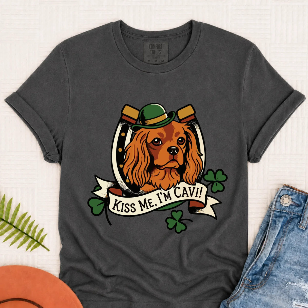 Custom Cavalier Irish Kiss Me Unisex Tshirt Pepper