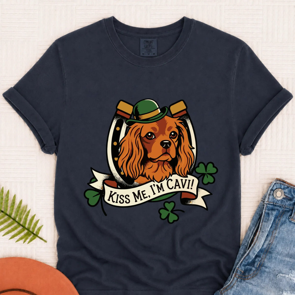 Custom Cavalier Irish Kiss Me Unisex Tshirt Navy