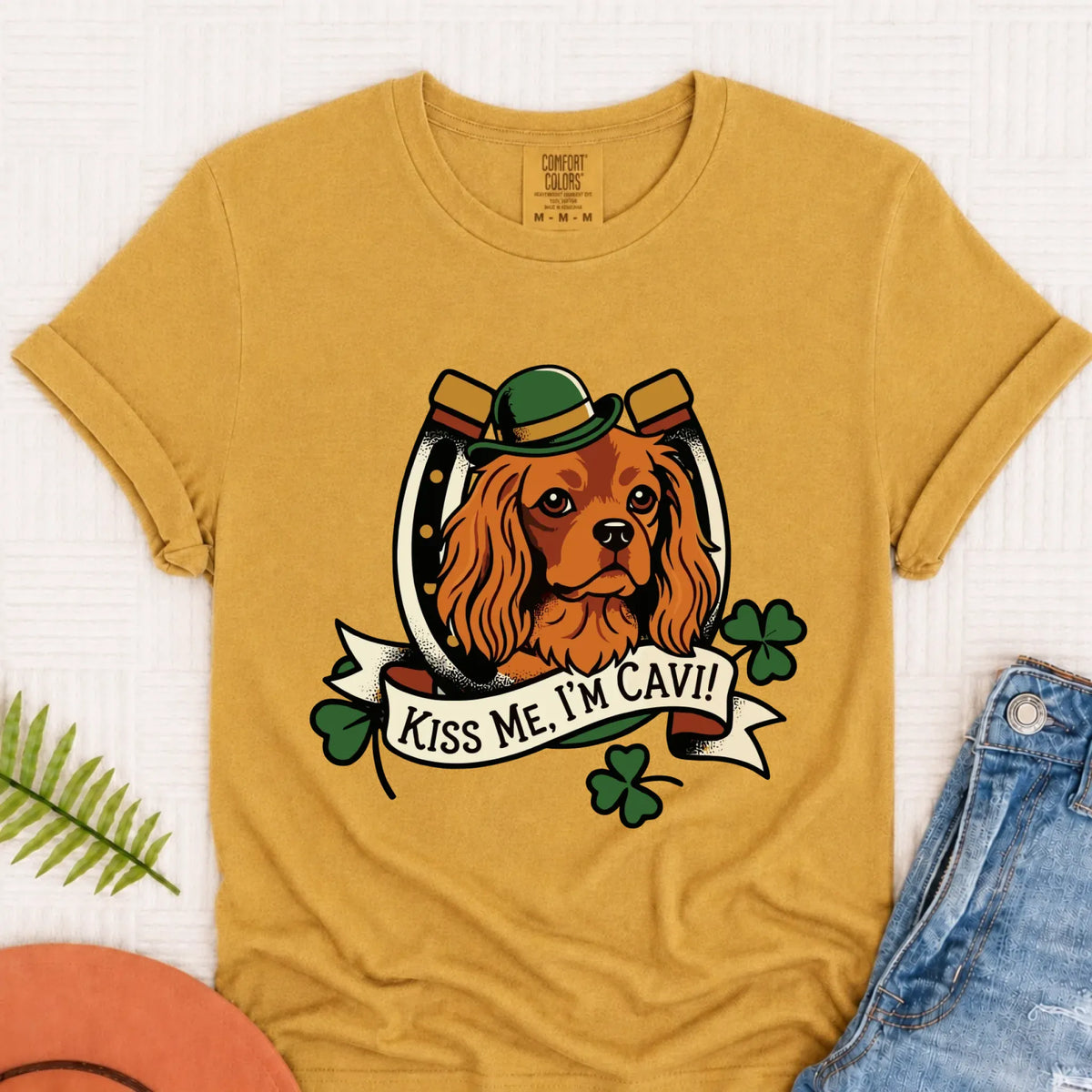 Custom Cavalier Irish Kiss Me Unisex Tshirt Mustard