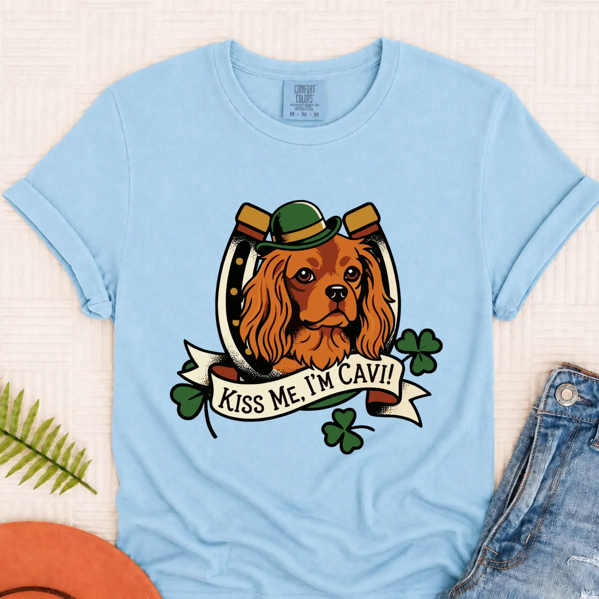 Custom Cavalier Irish Kiss Me Unisex Tshirt Chambray