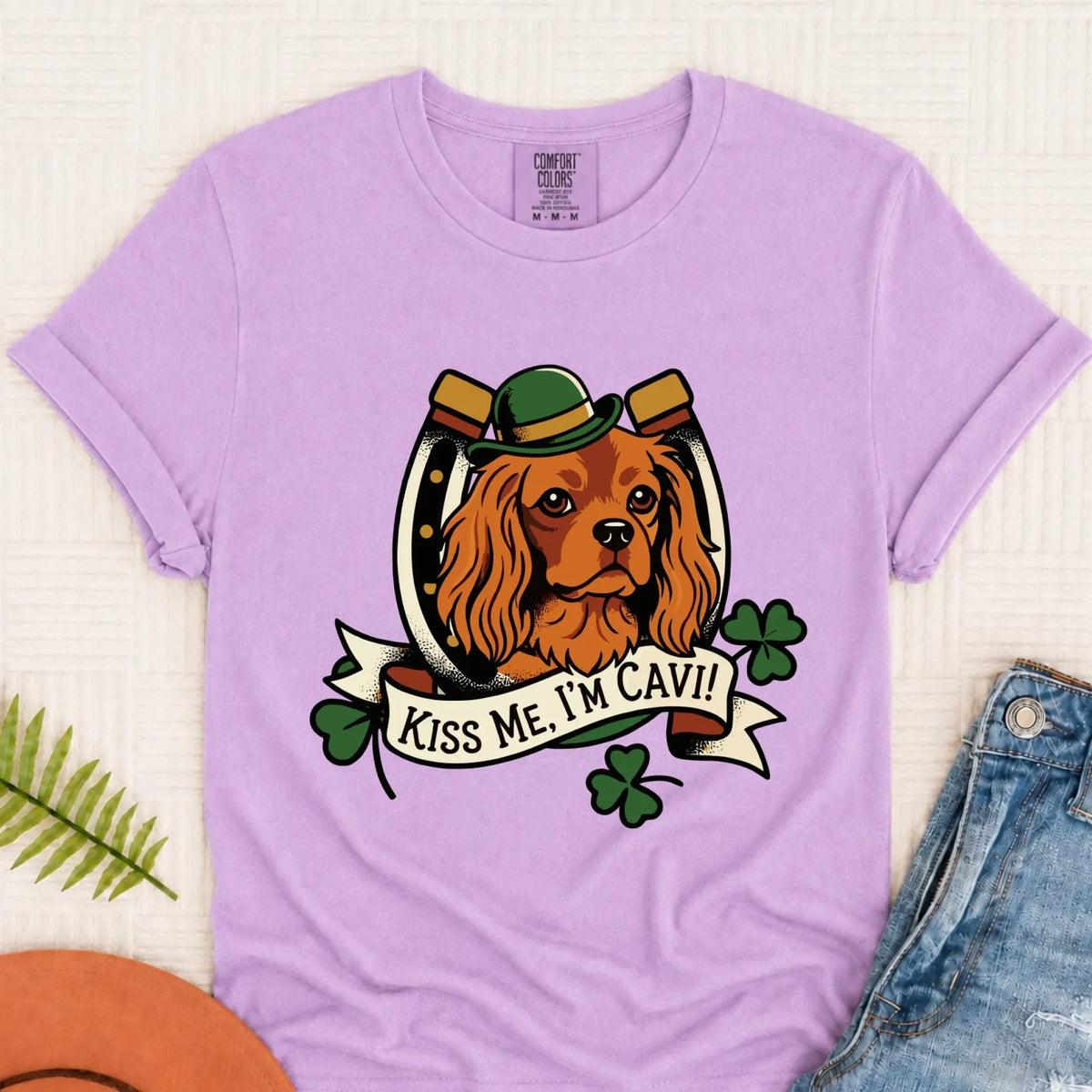Custom Cavalier Irish Kiss Me Unisex Tshirt Orchid